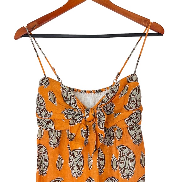 SOLD Johanna Ortiz Charisma of the Tropics Maxi Dress 100% linen orange 0 NWT - Picture 5 of 16